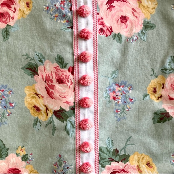 New Organic Cotton Baby Blanket Vintage Cabbage Roses Pink Sage - Picture 2 of 2